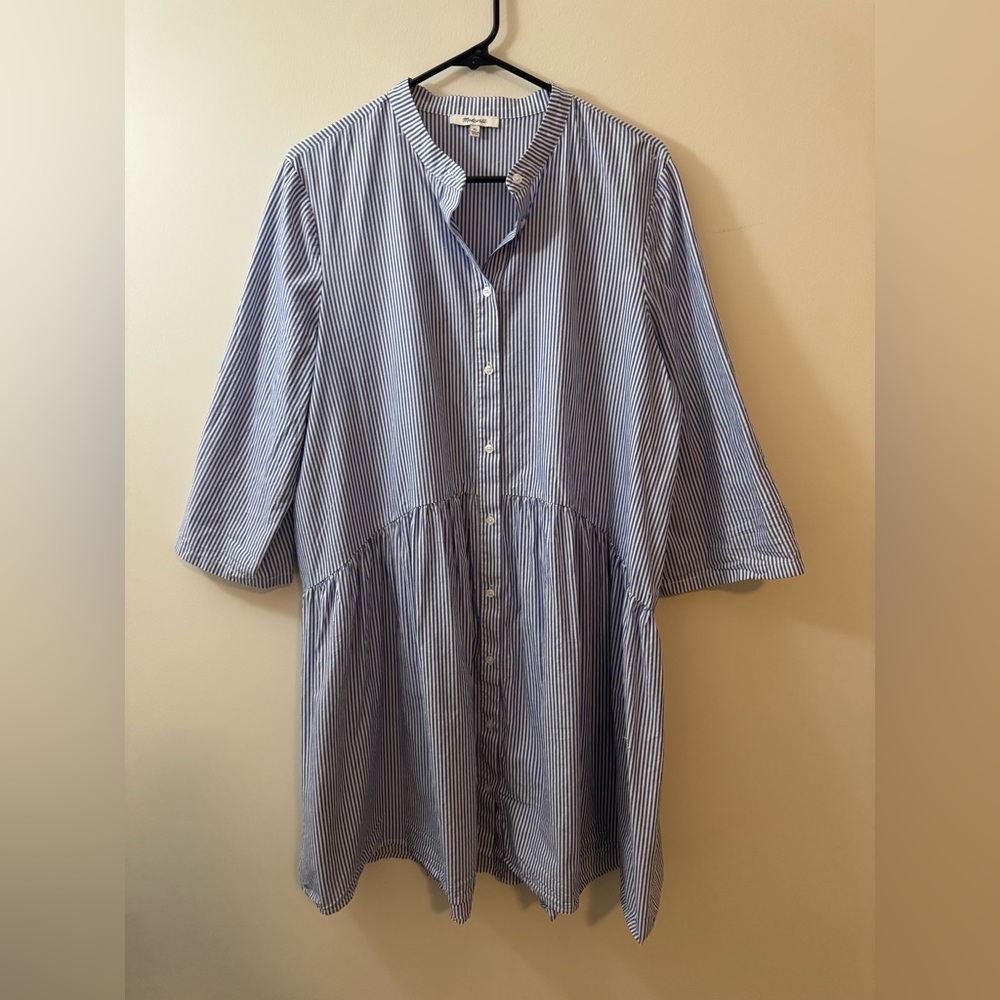 Madewell PERFECT Striped Blue and White 3/4 Sleeve Dress, 100% crisp cotton, XL - Picture 6 of 6
